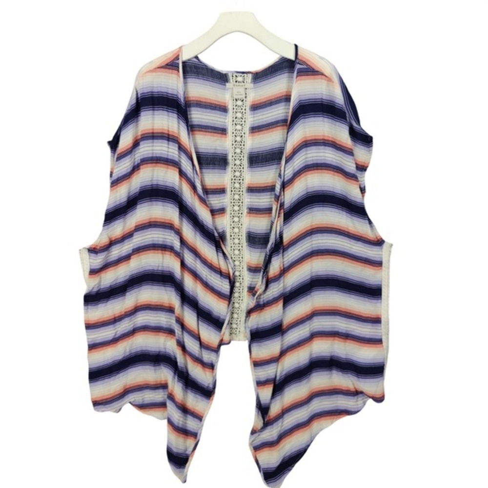 Ariat Women Festival Western Kimono Cardigan M/L Purple Stripe Crochet Lace Wrap